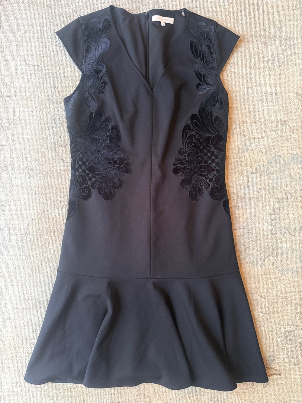 Mika Mindel Black Midi Dress with Velvet Floral Detail